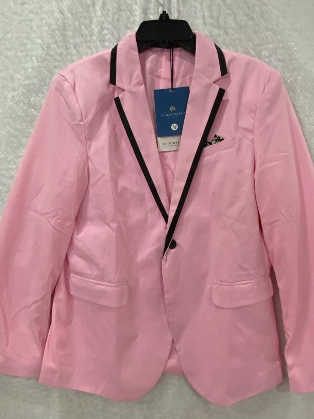 CloudStyle Women's Pink Blazer Black Trim One-Button Notch Collar Pockets Lined.